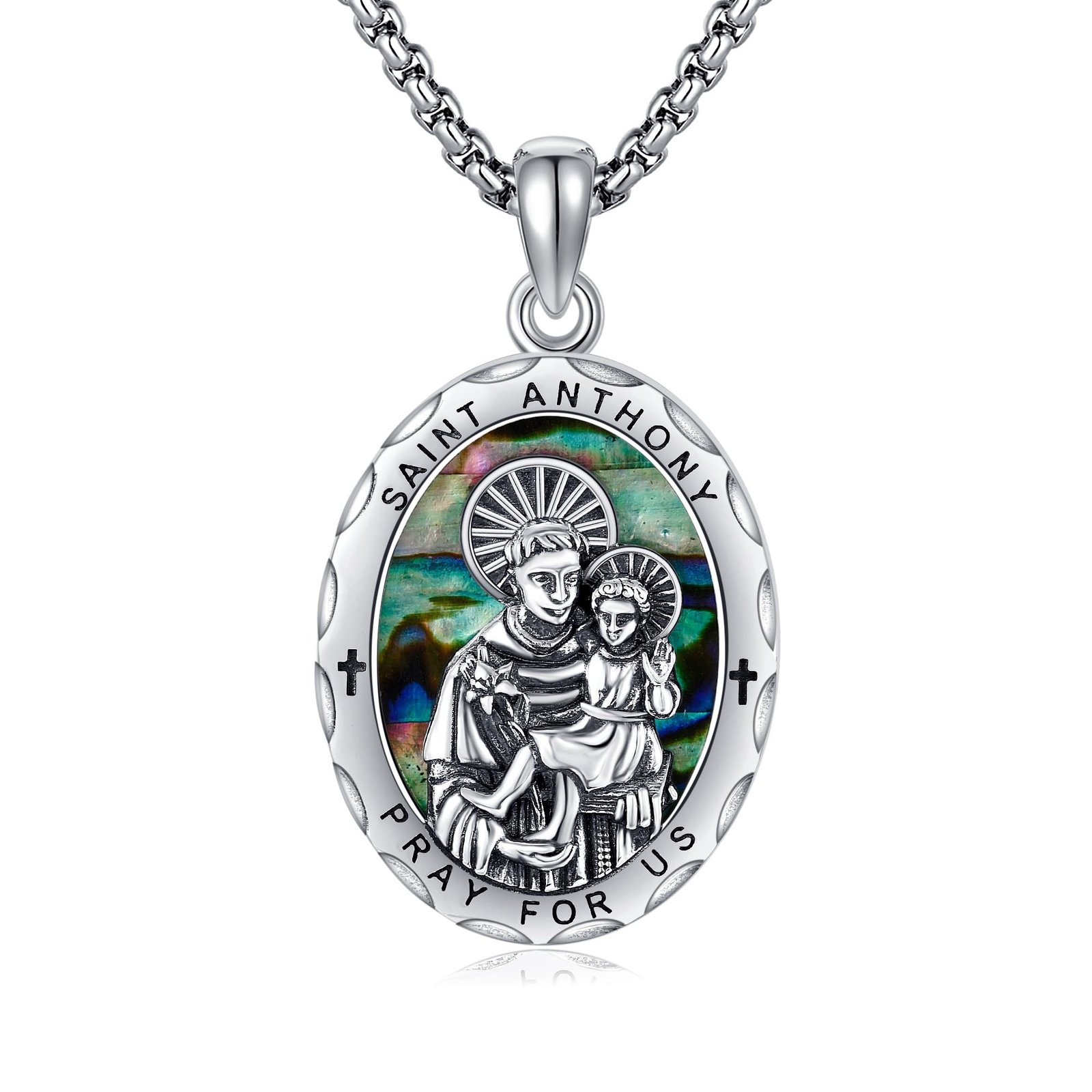 HUKKUN St. Antonius Kette Silber 925 Antonius von Padua Anhänger Halskette katholischer Schmuck Geschenke Herren - Image 1