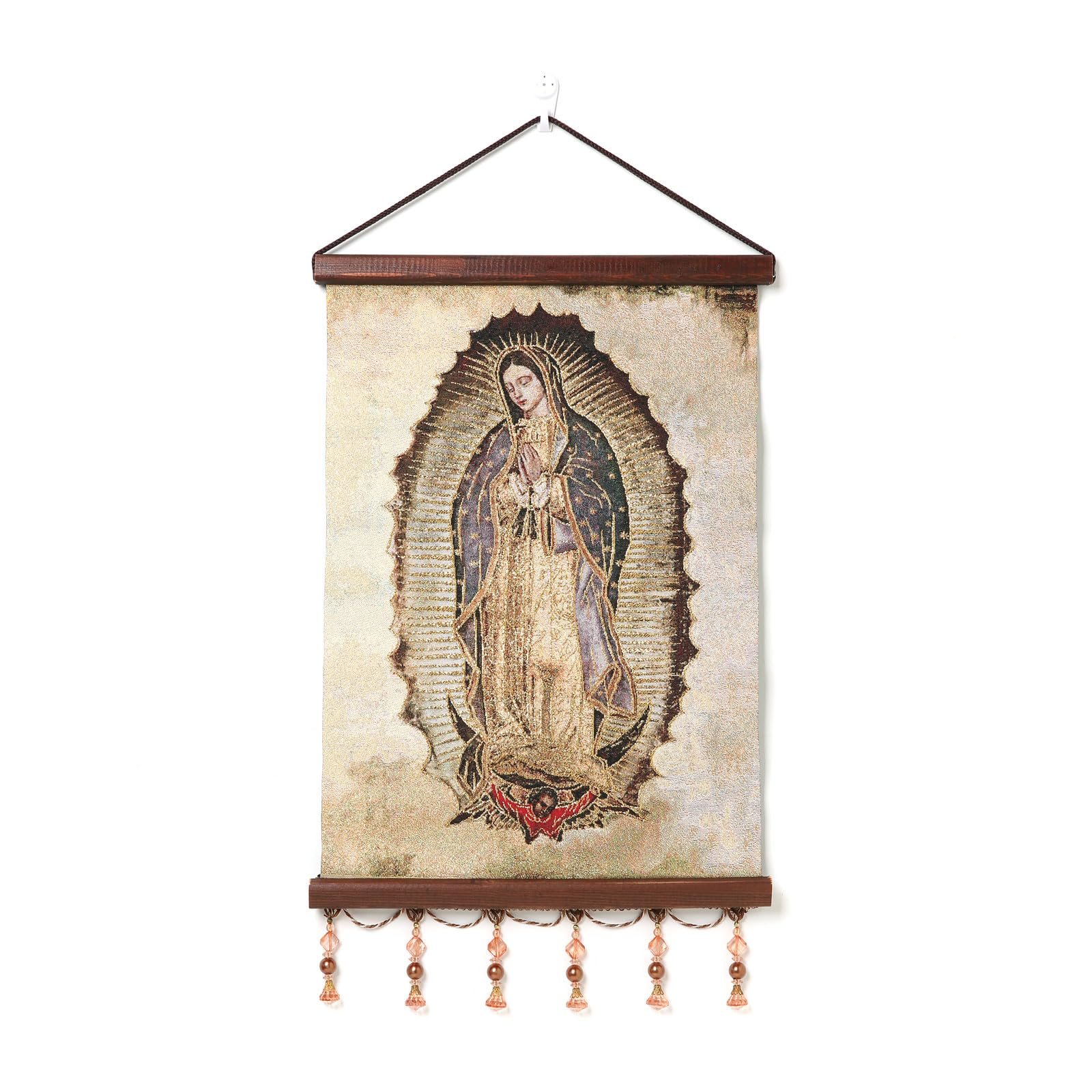 HZMAN Jungfrau Maria Malerei Retro Handgefertigte Weben Wandkunst Dekor Heilige Unsere Dame Guadalupe Ästhetisches Bild für Wohnzimmer Schlafzimmer Holz eingerahmt 17x12 Zoll - Image 1