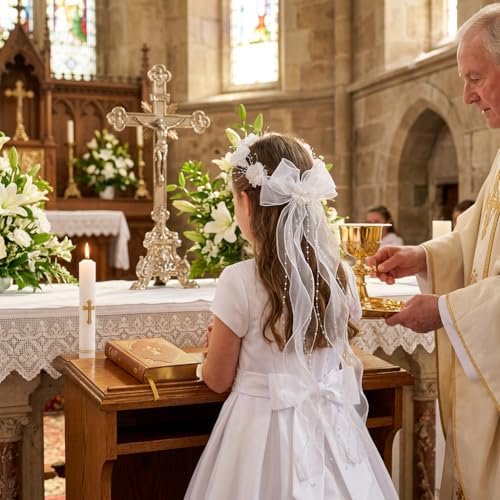 Haarschmuck Kommunion Mädchen,Haarkranz Kommunion Haarschmuck für Mädchen,Stirnband Erstkommunion Prinzessin Blumen Haarreif Blumenmädchen Kopfschmuck Haarband mit Blüten Perlen für Hochzeit(Weiß) - Image 3