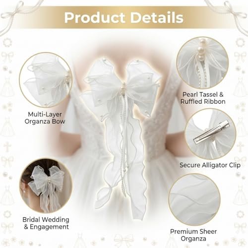 Haarschmuck Kommunion Mädchen,Haarkranz Kommunion Mädchen,Erstkommunion Haarkamm Blumenkranz mit Weiß Blüten Perlen Organza Bänder,Kopfschmuck Haarreif für Taufe Hochzeit Blumenmädchen Festliche - Image 10