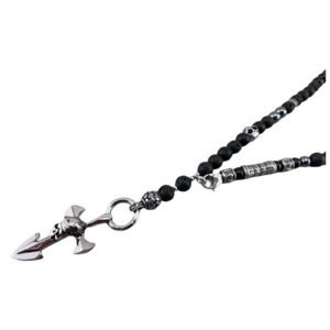 Halskette Y-Kette Rosenkranz schwarze Lavaperlen, Lavasteine Onyx, Schmuck für Herren, mit Anhänger, Perlenkette Totenkopf Skull Kreuz K97 - Image 1