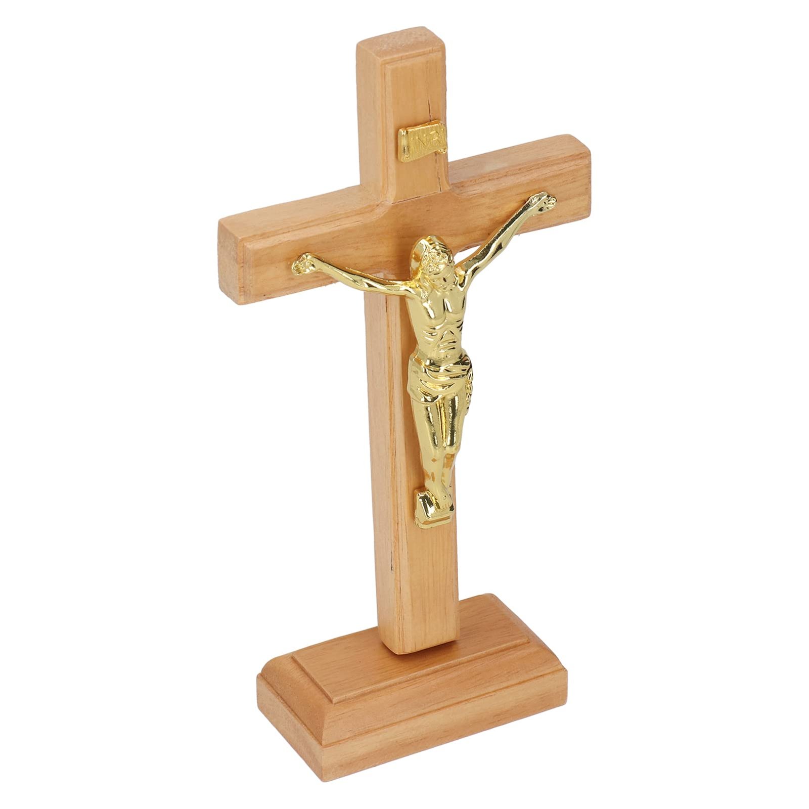 Handgefertigte Holzkreuz-Tischdekoration, Langlebiges Standkruzifix aus Buchenmetall für das Heimbüro - Image 1