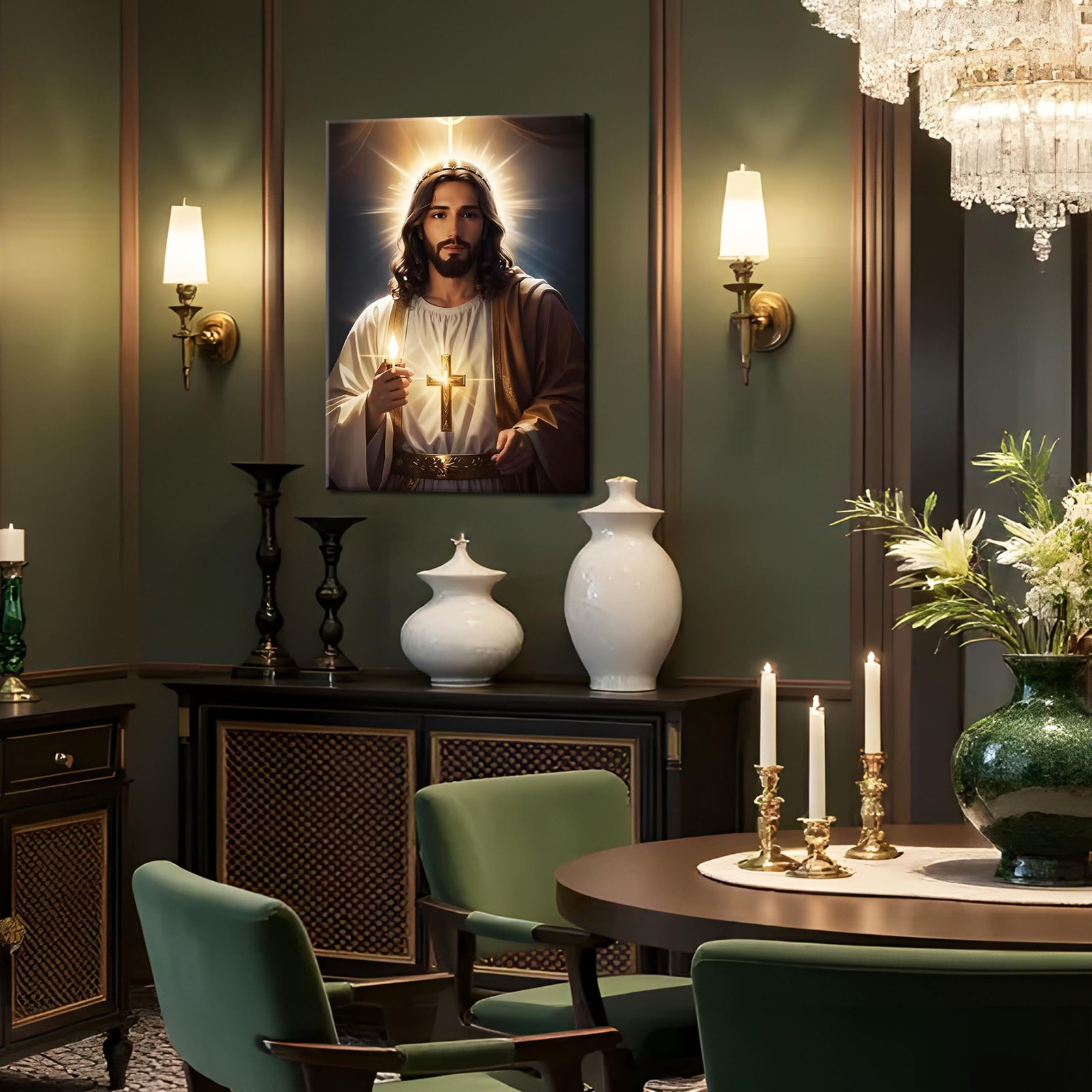 Heiliger Herr Jesus Wandkunst für Wohnzimmer, Göttliche Barmherzigkeit Jesus Bild Drucke Christliche Wandkunst, Christliche Wanddekoration, Gerahmte Leinwand Kunstwerk Religiöse Wanddekoration für - Image 4