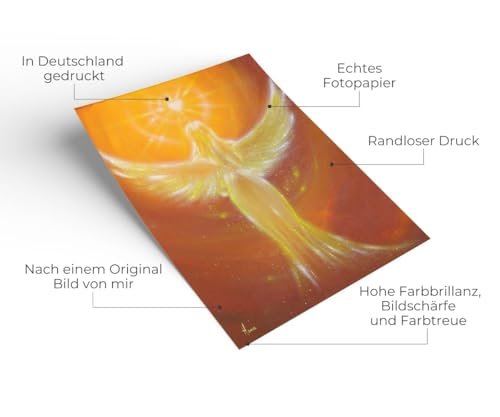 Henriettes-ART Poster fürs Schlafzimmer, Engel Bild „Das Herz weiß es“ – Beschützt sein, höre auf Dich, Heilendes Lichtbild mit Herzsymbol, spirituelle Dekoration (10x15cm) - Image 9