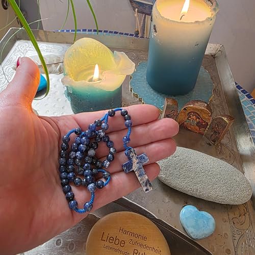 Herzmensch Blauer Rosenkranz aus Sodalith Gestein 28,5 cm handgeknüpft als Geschenk zur Kommunion, Firmung - zum Beten - Image 4