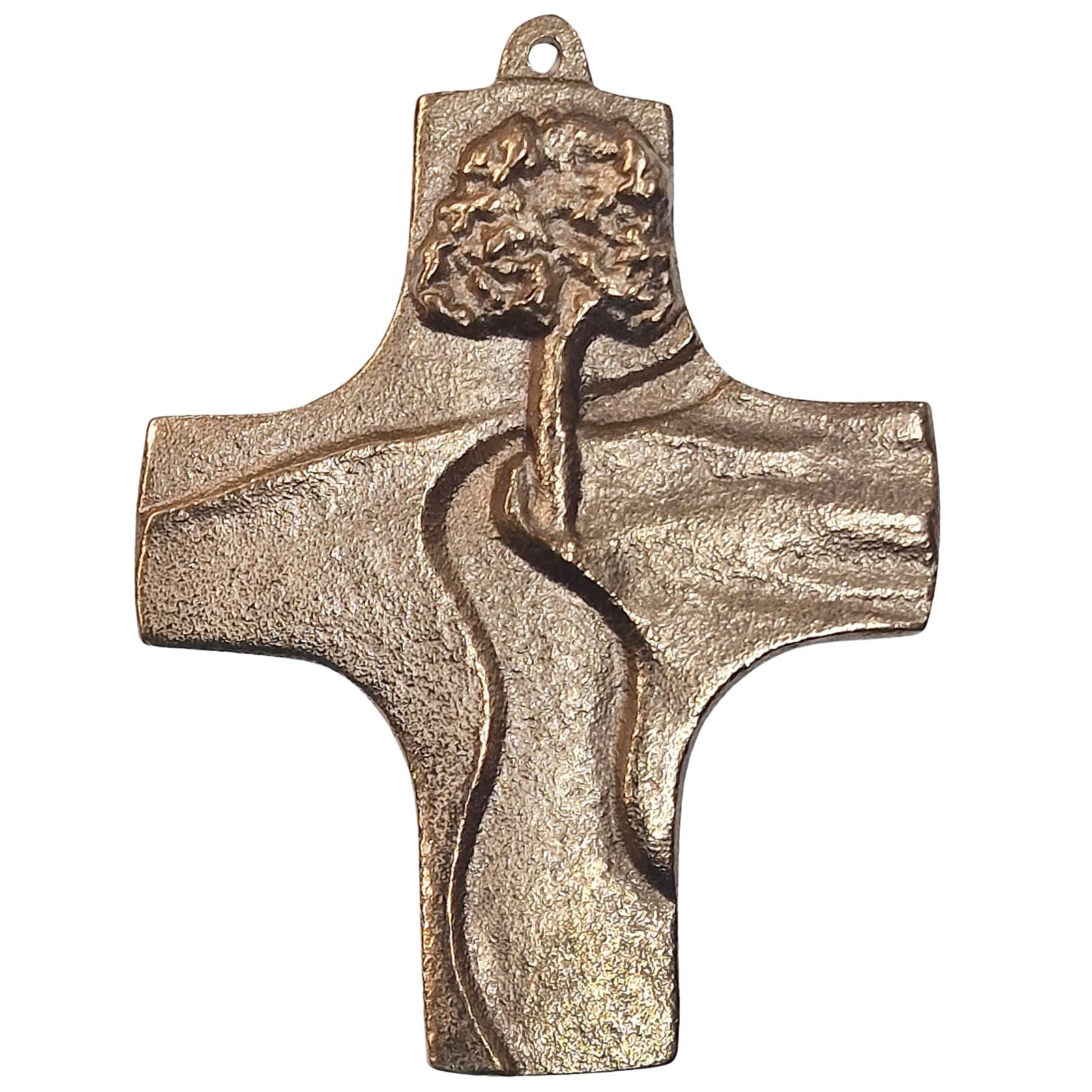 Herzmensch Massives Bronzekreuz - Der Weg - Kommunionkreuz, Taufkreuz 7 x 9 cm gold als Geschenk zur Firmung, Taufe, Hochzeit, Weihnachten für Mann und Frau - Image 1