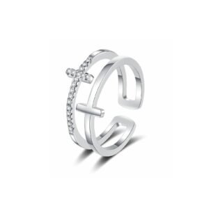HinDaLi Kreuz Ringe Sterling Silber 925 für Damen Herren Frauen Männer Silberringe Zirkonia Verstellbarer Fidget Ring Offen Damen Ring Kreuz Daumenring Silber Ringe Diamant Kreuzring Damenring - Image 1