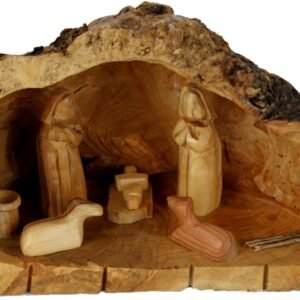 Holy Land Market Inspirierende Krippe aus Olivenholz aus Bethlehem – einzigartige Weihnachtskrippe für den Innenbereich, mit handgeschnitztem, rustikalem Holzstall, Krippenset, 12,7 - 20,3 cm - Image 1