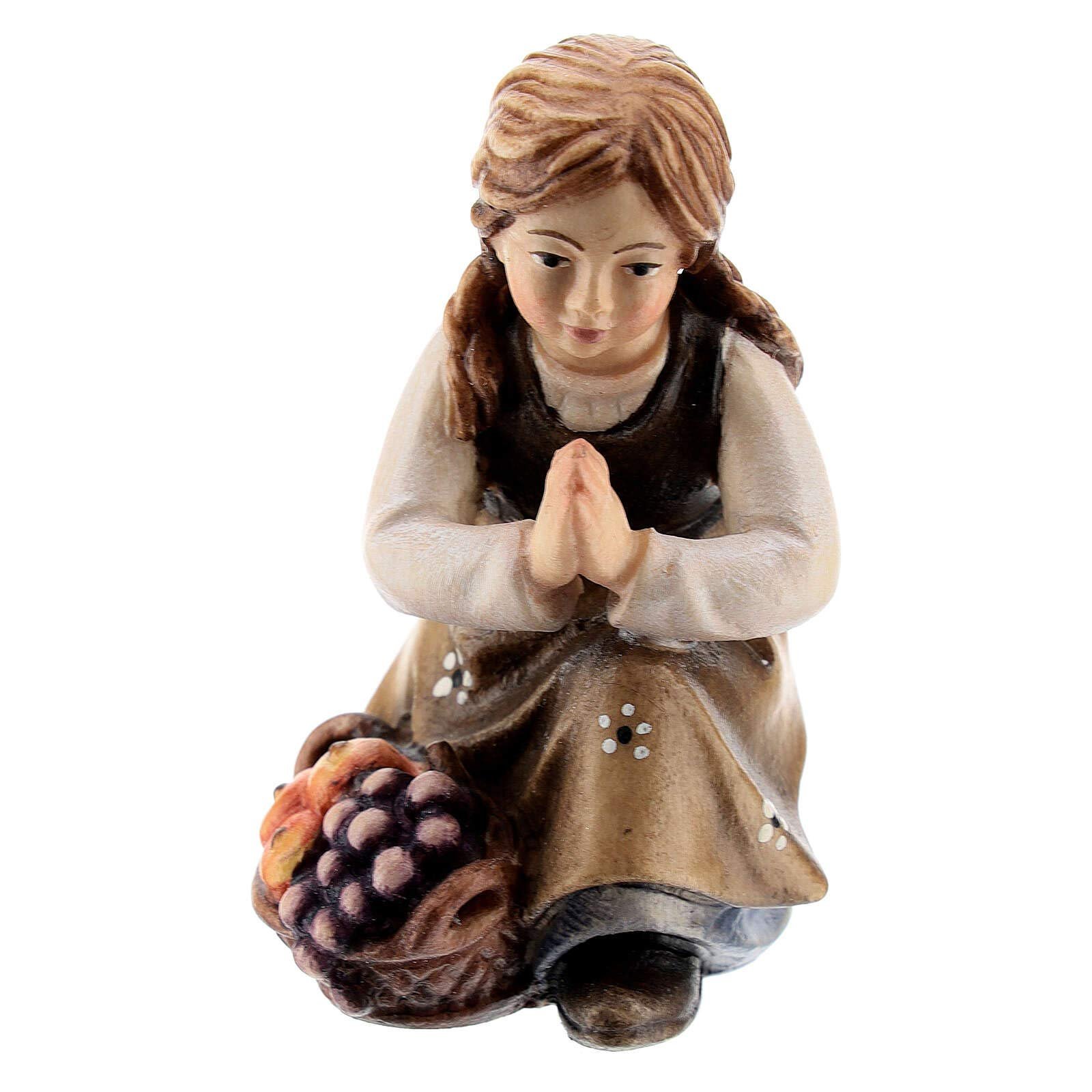 Holyart Kniendes Mädchen Krippe Kostner Grödnertal Holz 12cm - Image 1