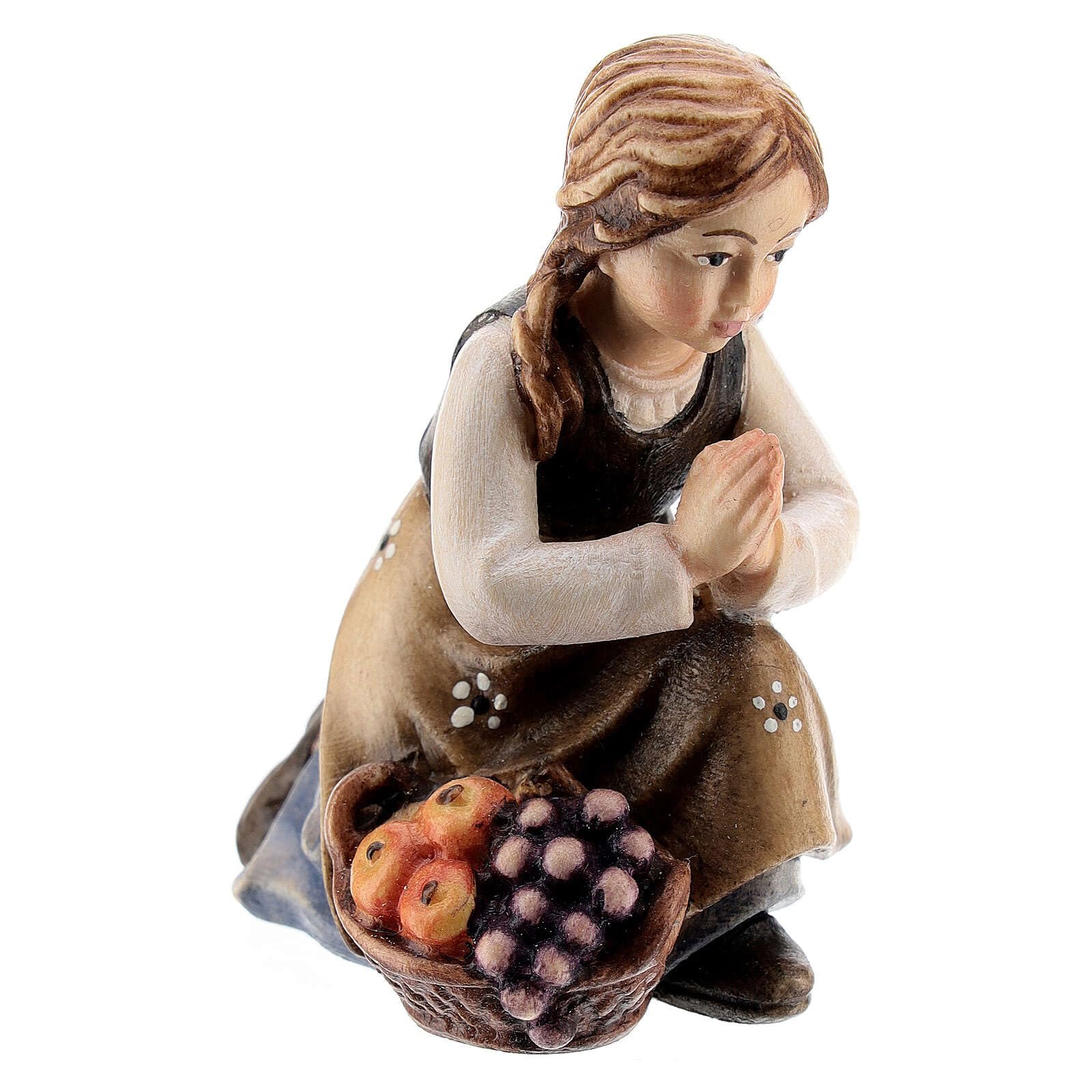 Holyart Kniendes Mädchen Krippe Kostner Grödnertal Holz 12cm - Image 2