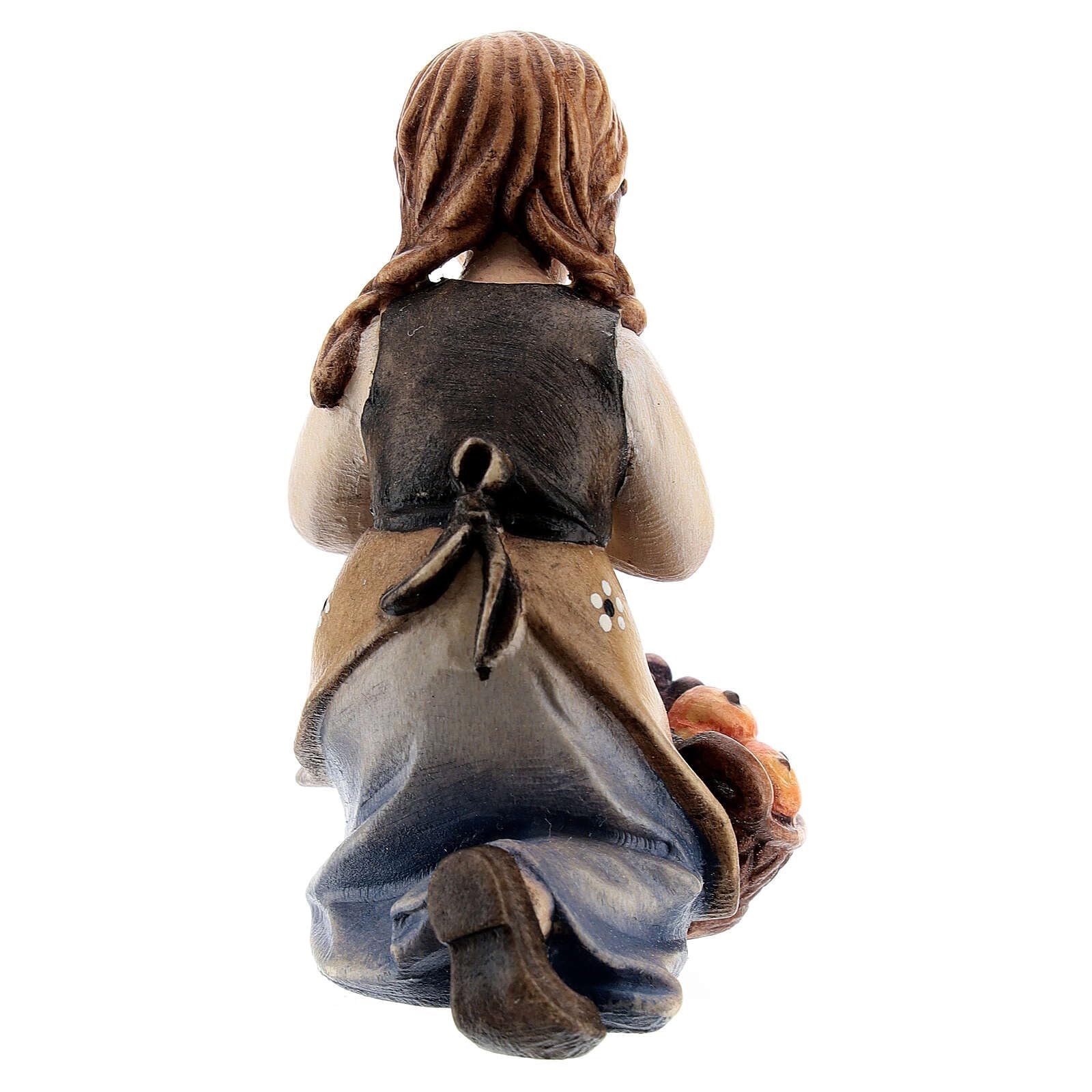 Holyart Kniendes Mädchen Krippe Kostner Grödnertal Holz 12cm - Image 3