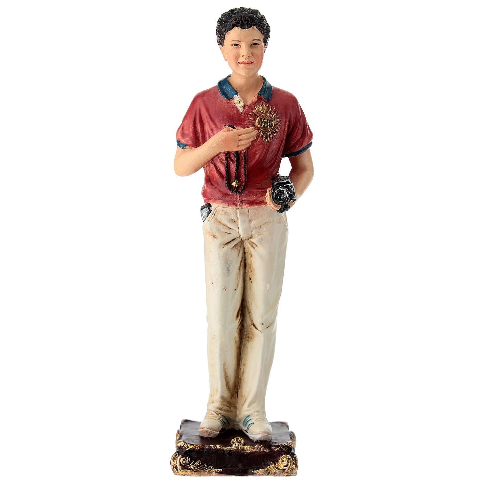 Holyart Statuen aus Resin und PVC: Carlo Acutis Statue mit Rosenkranz und Kamera aus bemaltem Harz 13 cm - Image 1