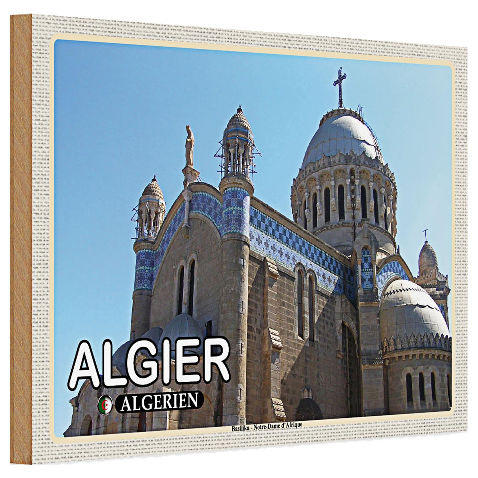 Holzschild | Algiers | Notre-Dame d'Afrique | Dekoration | 20 cm x 30 cm - Image 1