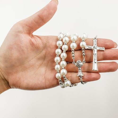 Hpbaggy Kommunion Rosenkranz Halskette Perlen Mit Samt Geschenkbeutel Katholisch Rosenkranz Kette Jesus Kreuz Gebetskette Christlich Rosary Chain Geschenke Für Frauen und Männer Mädchen Jungen - Image 10