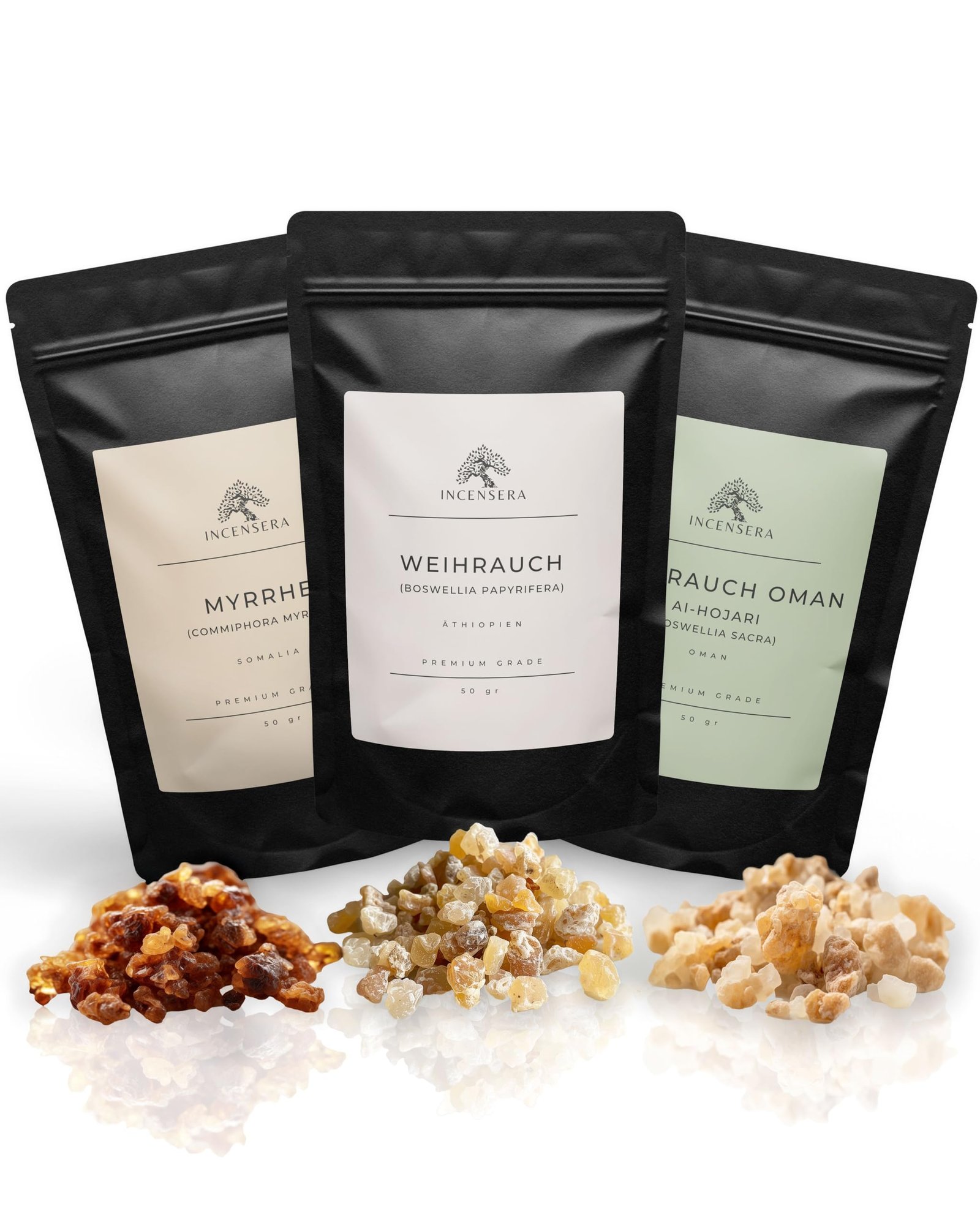 Incensera Weihrauch Set – Myrrhe, Boswellia Papyrifera und Boswellia Sacra aus Oman – naturreines Harz Set für Aromatherapie, Rituale, Rauhnächte & Hausreinigung - Image 1
