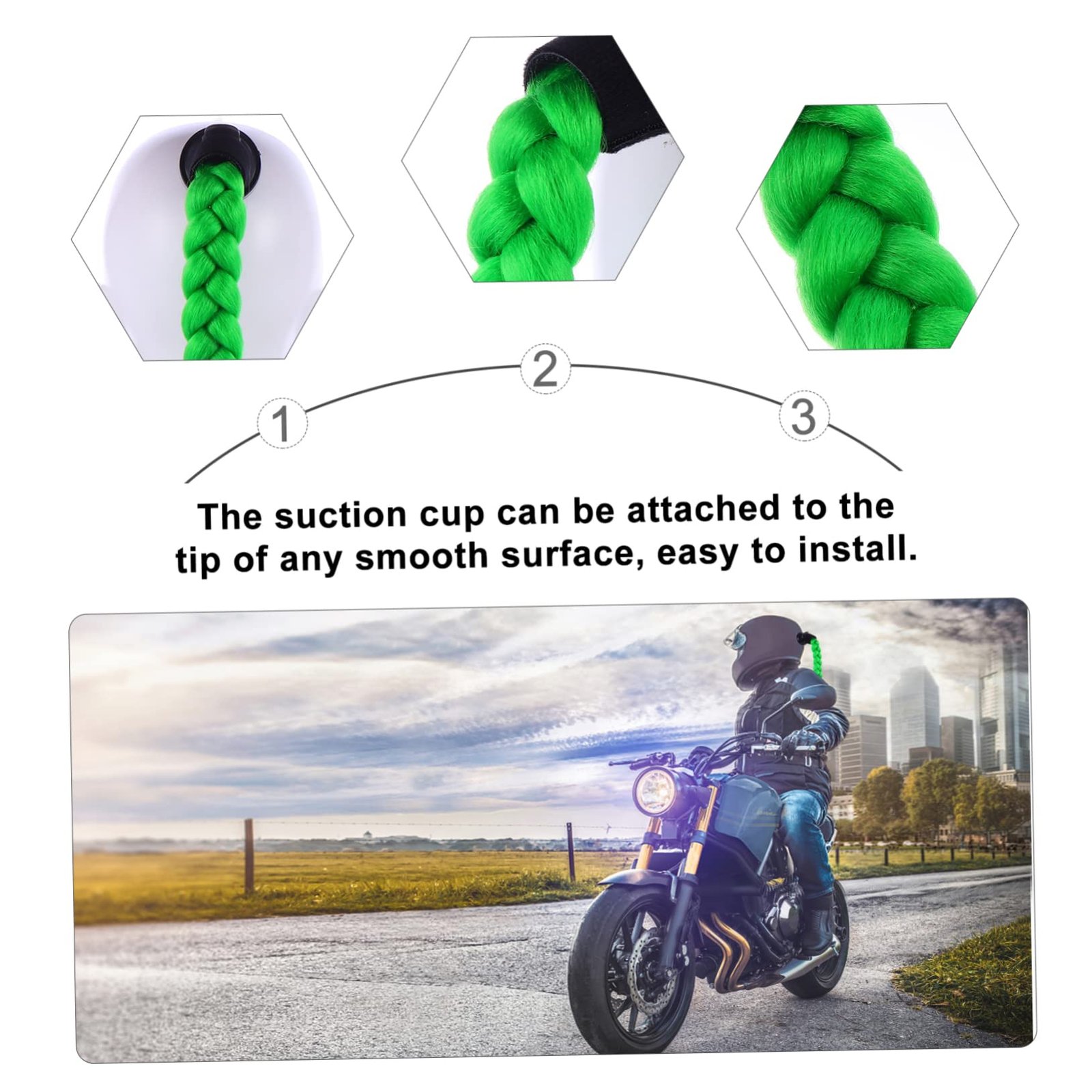 JUMPLAWN Grüne Helm Zopf Dekoration aus Synthetischem Material Abnehmbare Pferdeschwanz Perücke für Motorradhelme Unisex Zubehör für Jungen und Mädchen - Image 2