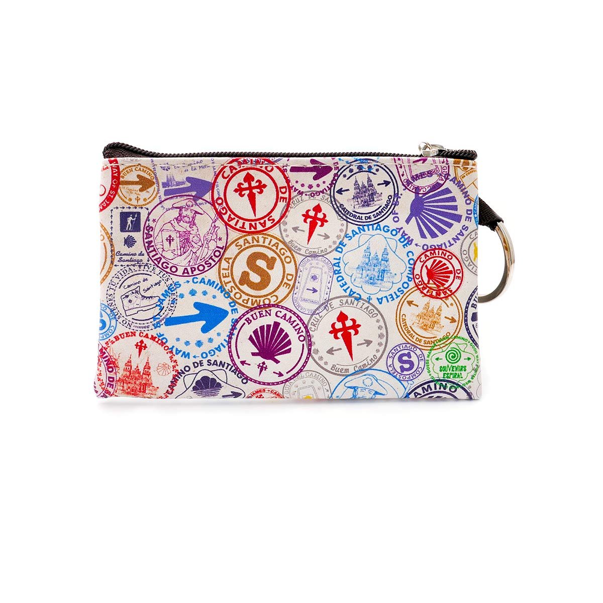 Jakobsweg Pilger-Wallet mit Stempel-Motiv – Kleines Portemonnaie mit Schlüsselring zur Befestigung – Camino de Santiago Zubehör, Andenken & Geschenk für Pilger - Image 1