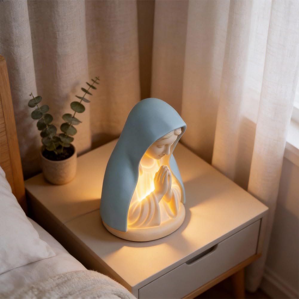Jungfrau Maria Gebets-Nachtlicht, 1 Packung LED Andachts-Tischlampe, weicher Augenschutz, Harzstatue für Schlafzimmer Wohnzimmer - Image 3