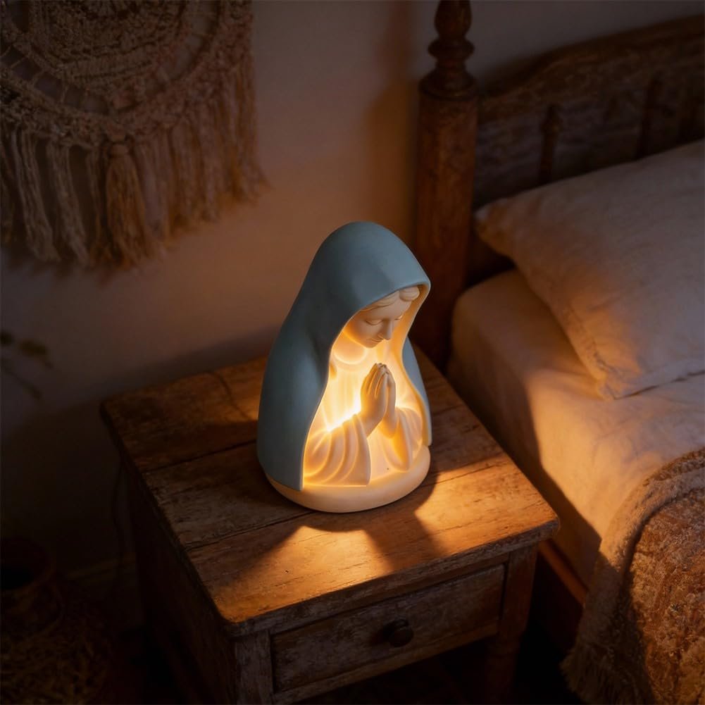 Jungfrau Maria Gebets-Nachtlicht, 1 Packung LED Andachts-Tischlampe, weicher Augenschutz, Harzstatue für Schlafzimmer Wohnzimmer - Image 4