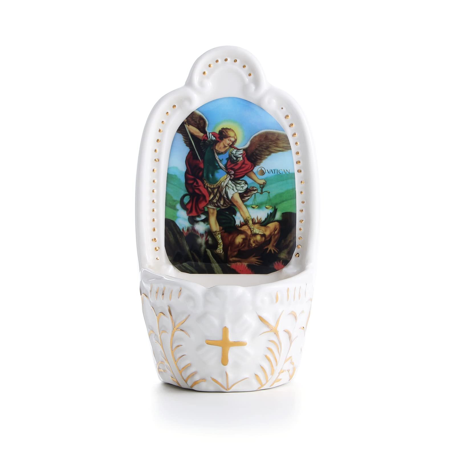 KMIMO Heiliger Wasserbrunnen aus katholischem Porzellan, Heiliger Michael, für den Eingang des Hauses, Wanddekoration, Kirche für Katholiken - Image 1