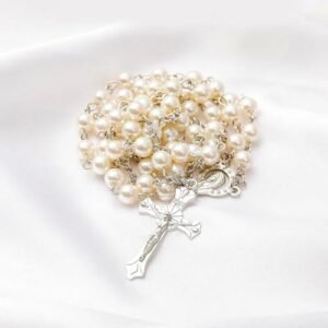 KNUIUYY Katholischer Rosenkranz zur Kommunion mit Retro-Kreuz, Samt Geschenkbeutel, Erzengel-Medaille und Kreuz, für Taufe/Hochzeit/Party - Image 10