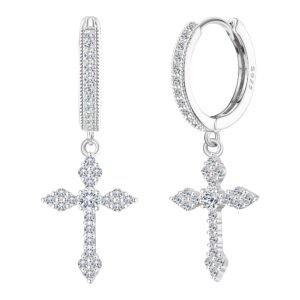 KRFY Kreuz Ohrringe 925 Sterling Silber für Damen Herren Zierlich Klein Huggie Ohrringe Creolen mit Kreuz Leichtgewicht Hypoallergen 18K Vergoldet Hängend Creolen Silber - Image 1