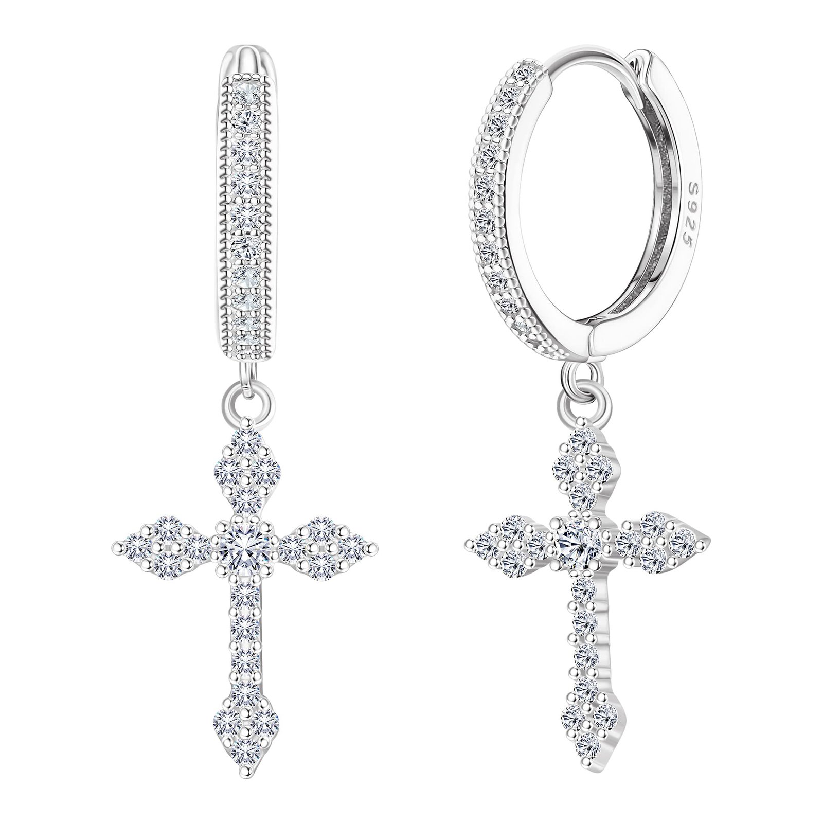 KRFY Kreuz Ohrringe 925 Sterling Silber für Damen Herren Zierlich Klein Huggie Ohrringe Creolen mit Kreuz Leichtgewicht Hypoallergen 18K Vergoldet Hängend Creolen Silber - Image 1