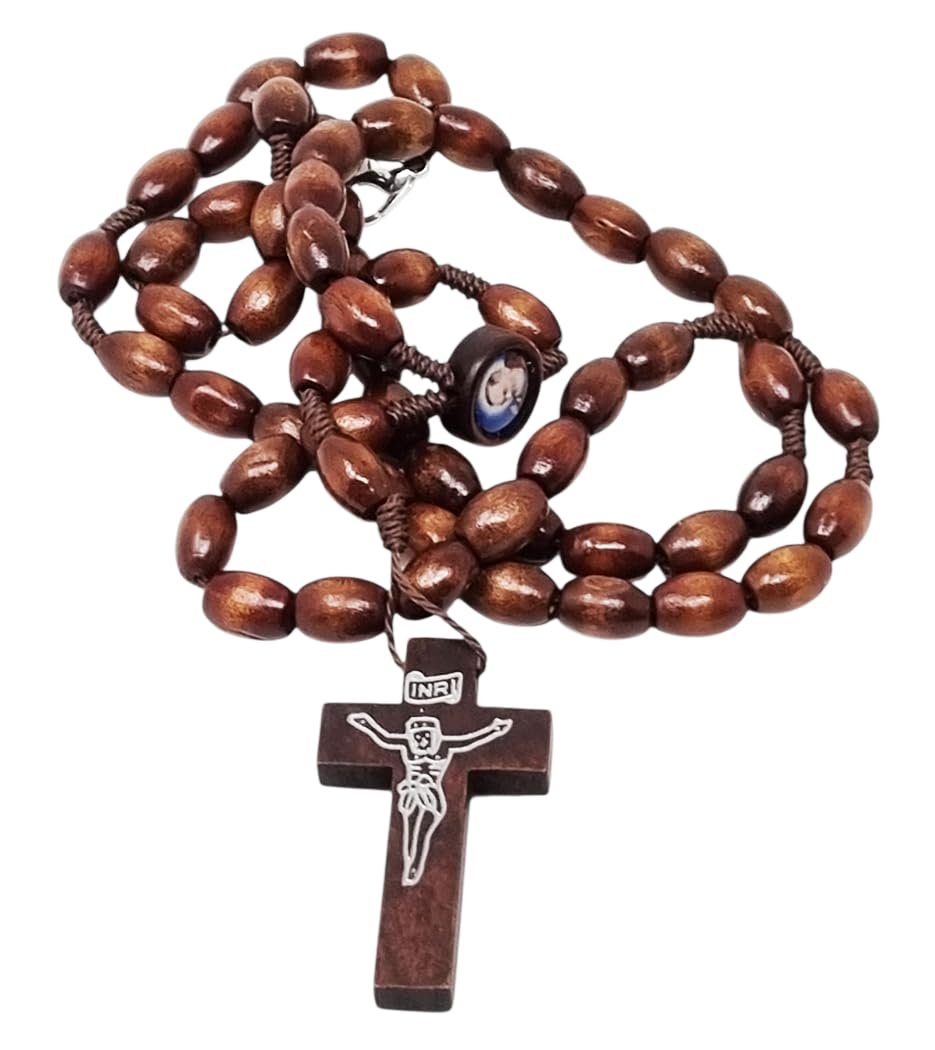 KUSTOM ART Rosenkranz San Padre Pio mit Kreuz elegant und langlebig aus Holz Farbe Dunkelbraun 0232 - Image 1