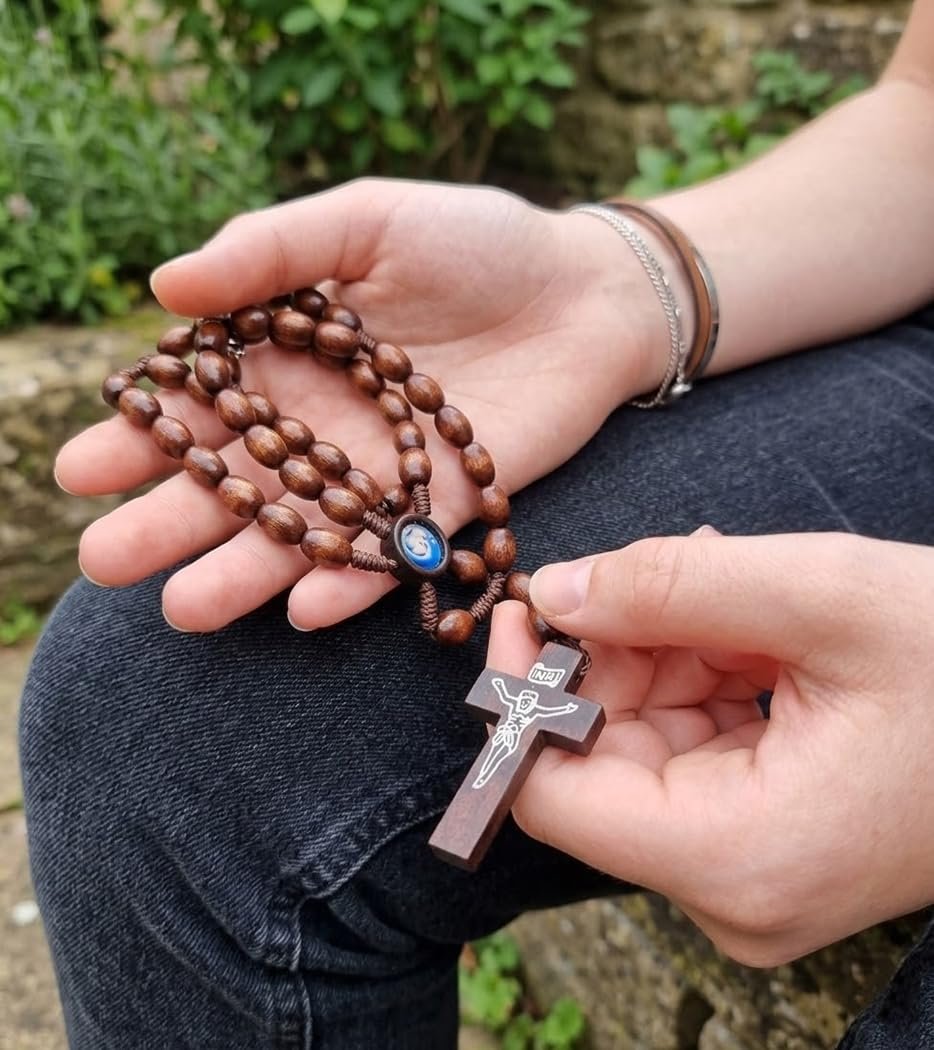KUSTOM ART Rosenkranz San Padre Pio mit Kreuz elegant und langlebig aus Holz Farbe Dunkelbraun 0232 - Image 2
