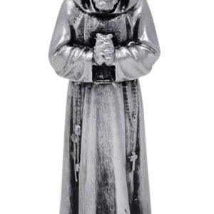 KUSTOM ART Santino Ornament Religiöse Statue San Padre Pio da Pietralcina aus Metall Farbe Silber Höhe 12 cm - Image 1