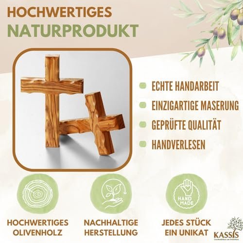 Kassis Geschenkartikel Olivenholz Kreuz schlicht zum Aufhängen Wandkreuz Deko Geschenk zur Firmung Geburt Kommunion Taufe 12 x 8 cm - Image 3