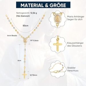 Kommunion Geschenke für Mädchen Kreuz Kette - Rosenkranz Y-Kette mit Jungfrau Maria Kreuz Anhänger, Kinder Kreuzkette Halskette, Taufgeschenk Firmung ErstKommunion Konfirmation Geschenk für Mädchen - Image 10