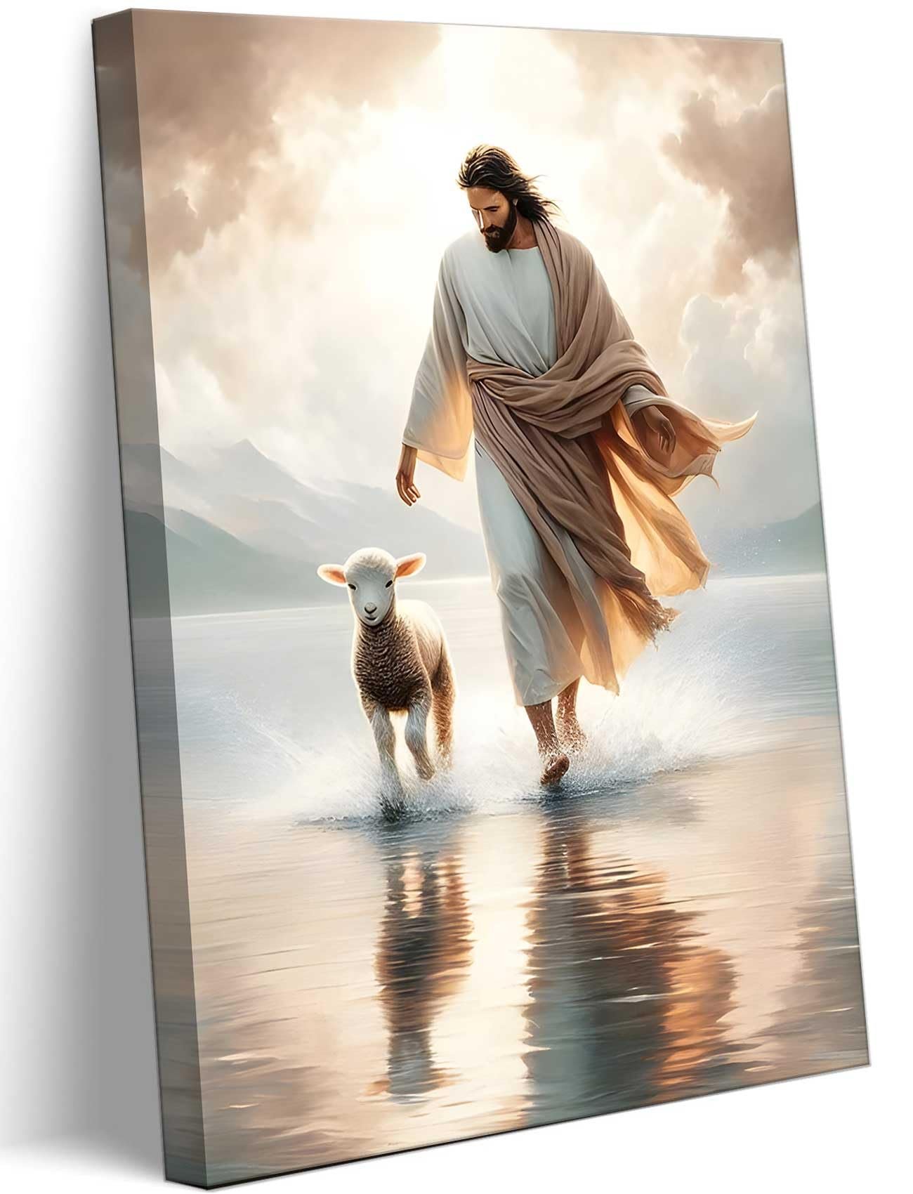 Kunstdruck auf Leinwand, Jesus geht auf Wasser, Motiv: Christus rettet das verlorene Lamm Gemälde, Wanddekoration, christliches Poster, Druck, Follow Me Kunstwerk, Bild-Dekoration für Wohnzimmer, - Image 1