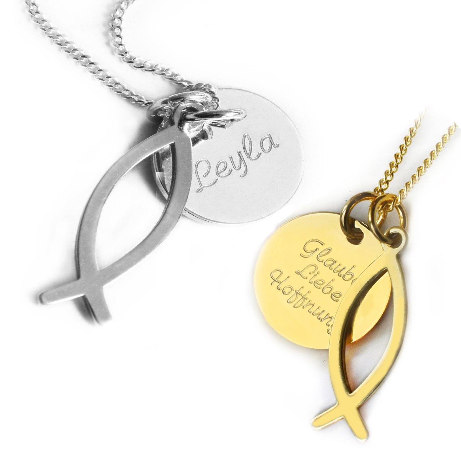 LATIGGA Christenfisch Kette mit Gravur, Religiöser Anhänger Ichthys Fisch, 925 Silber oder Vergoldet, Kommunion, Firmung Geschenk - Image 1