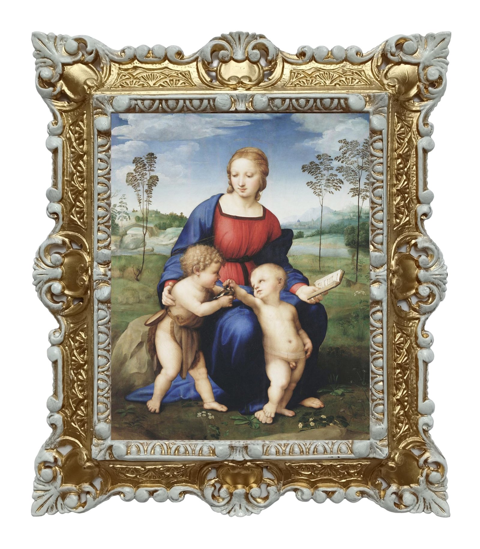 LIGUORO SHOP Bild Madonna mit Kind, die Muttergottes von Raphael, Reproduktion, gedruckt auf Banner, Leinwand mit Barockrahmen, 45 x 37 cm (Gold/Weiß) - Image 1