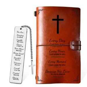 LOHENYOR Christliches Geschenk-Set – Bibel-Tagebuch, Notizbuch und inspirierendes Lesezeichen für Damen und Herren, christliches Ostergeschenk, inspirierendes, spirituelles Taufgeschenk, katholisches - Image 1