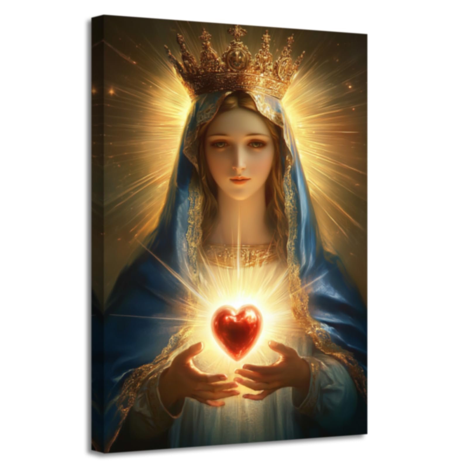 LZIMU Bild der Jungfrau Maria Wandkunst katholische Wanddekoration religiöses Gemälde Madonna Maria mit Krone Leinwanddruck Kirchenwanddekoration Gerahmt (Braun, (30.00 x 45.00 cms)) - Image 1