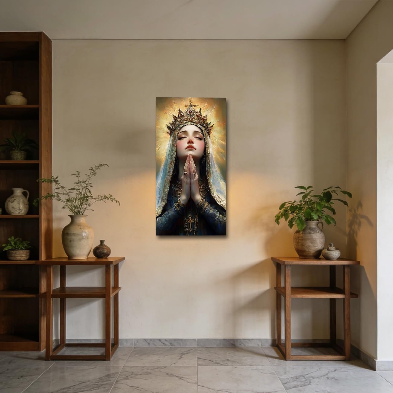 LZIMU Leinwandbild Jungfrau Maria groß katholische Bilder Druck christliches spirituelles Gemälde katholisches Kunstwerk für inspirierende Heimdekoration gerahmt (Orange, 60L x 30B cm) - Image 2