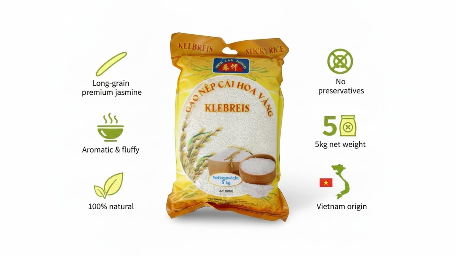 Lac Thien Premium Vietnamesischer Klebreis 5 kg – Nep Cai Hoa Vang (Gelbe Blüten-Klebreis aus Nordvietnam) – Aromatisch, weich dẻo für authentisches Xôi, Bánh Chưng & traditionelle Gerichte - Image 3