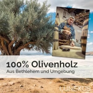 Lunexus Handschmeichler Kreuz aus Olivenholz ca. 9 cm – handgefertigt in Bethlehem – gesegnet mit Zertifikat – inkl. Stoffbeutel – Trostkreuz Gebetskreuz Taschensegen Geschenk Taufe Kommunion Firmung - Image 10