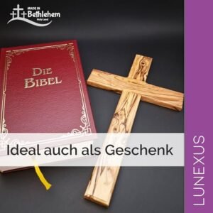 Lunexus Olivenholz Kreuz 30 cm - Handgefertigt in Bethlehem - Gesegnet mit Weihezertifikat Christliches Wandkreuz - Geschenk zur Taufe, Kommunion, Firmung - Kreuz Holz für Wand & Deko - Image 10