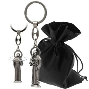 Lunexus Schlüsselanhänger Heiliger Antonius - gesegnet - 10 cm Metallfigur mit Prägung - Schutzsymbol für Auto & Zuhause - Geschenk mit Samtbeutel - Christliches Talisman & Glücksbringer - Image 1