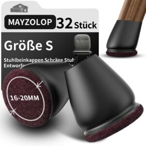 MAYZOLOP 32 Stück Stuhlbeinkappen Schwarz, Ø16-20mm Stuhlbeinkappen Schräge Stuhlbeine mit Filz, Hartholzboden Stuhlbeinschoner Rund, Kein Lärm Kein Kratzer - Image 1