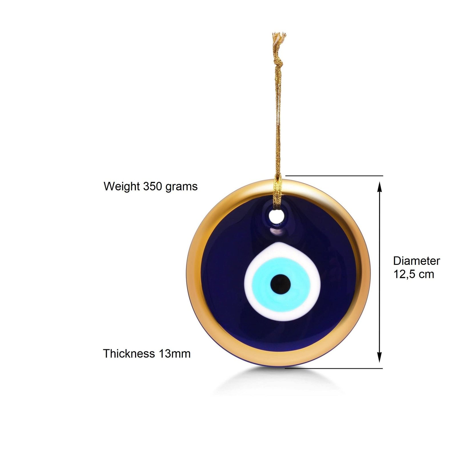 MYSTIC JEWELS - Kristall gegen den bösen Blick,Blau und Weiß, Große türkische Auge 12 cm Ansatz mit Löchern, Glück Charme an der Wand hängen (golden) - Image 2