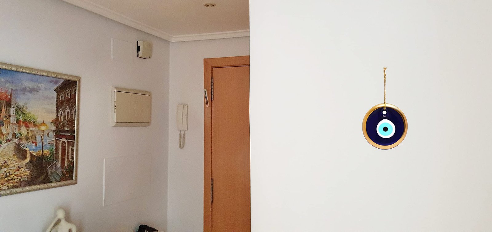 MYSTIC JEWELS - Kristall gegen den bösen Blick,Blau und Weiß, Große türkische Auge 12 cm Ansatz mit Löchern, Glück Charme an der Wand hängen (golden) - Image 4