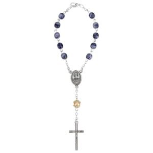MaMeMi Autotrosenkranz mit VERSCHLUSS – blau MARMORIERT – 18 cm GEBETSKETTE mit KRUZIFIX für AUTO-RÜCKSPIEGEL – christlicher SCHUTZ & DEKO fürs AUTO – Geschenk für FAHRER & REISENDE - Image 1