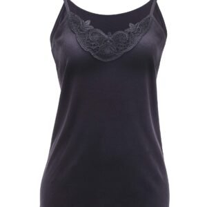 Maria Angel Damen Trägershirt, einfarbig, Baumwolle, Spitzenbesatz, Hals-Design, Cami-Tank-Trägerchen (1000), Schwarz , 44-46 - Image 1