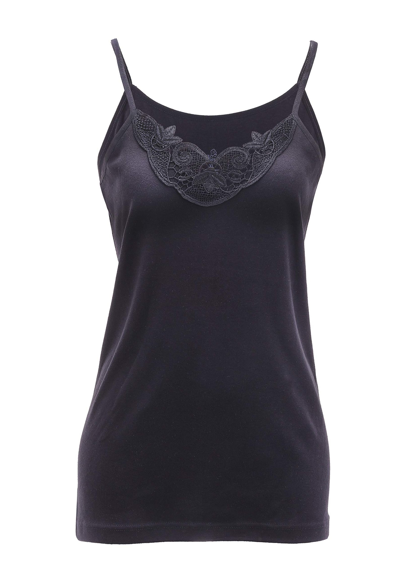 Maria Angel Damen Trägershirt, einfarbig, Baumwolle, Spitzenbesatz, Hals-Design, Cami-Tank-Trägerchen (1000), Schwarz , 44-46 - Image 1