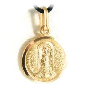 Medaille, Anhänger aus Gelbgold, 18 Karat, 750, Unserer Lieben Frau von Loreto, Madonna, Jungfrau Maria, Patronin Flieger, Flugzeug, Durchmesser 15 mm, hergestellt in Italien, Goldfarben - Image 1