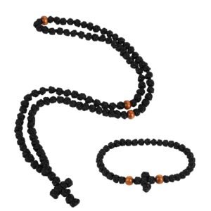 Mikovivi 2stk Orthodoxe Gebetsschnur, Handgefertigt Orthodoxe Gebetsschnur Armband & Halsketten Set Griechische Knotenperle Segenskreuz Anhänger Geschenk - Image 1